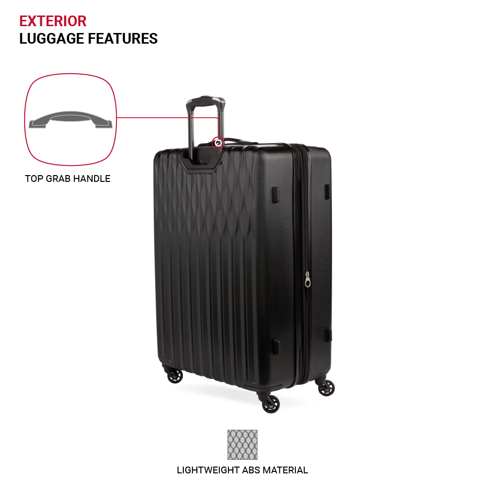 SWISSGEAR Wave Hardside Expandable Large Checked Luggage with Spinner Wheels, Black