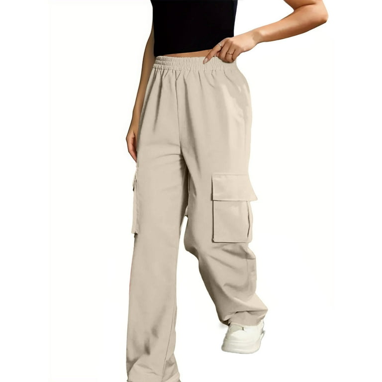 【HI FI FNK】Solid Cargo Wide Pants Kopltyrfg High Waisted Wide Leg Baggy Cargo Pants Hiking