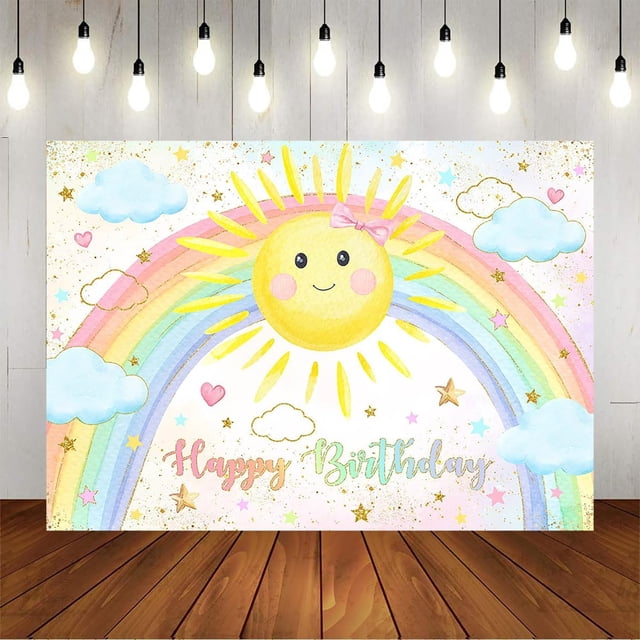 Fondo de cumpleaños con arcoíris y sol para niños, decoraciones para fiesta de cumpleaños "Eres mi sol", fondo fotográfico con temática de arcoíris pastel, pancarta para mesa de pastel