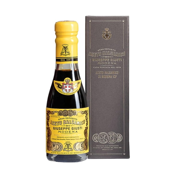 Giusti Balsamic Vinegar of Modena IGP – Extra Thick & Rich Aceto Balsamico di Modena, Matured in Traditional Aging Casks - 4 Gold Medals, with Box, Made in Italy - 3.38 fl oz (100 ml) - Pack of 1