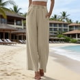 thumbnail image 5 of Delayuji Womens Linen Pant Daily Elastic High Waist Straight Leg Pant Solid Color Casual Pants Loose Long Trousers, 5 of 5