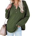 thumbnail image 1 of Blusa de manga larga cuello redondo botón Pullover Pure Color cómodo Casual Tops para Mujer, 1 of 4