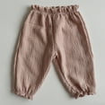 thumbnail image 2 of Diufon Cotton Linen Toddlers Girls Pants Solid Color Lounge Pants Ruffle Elastic Wasit Pants, 2 of 3