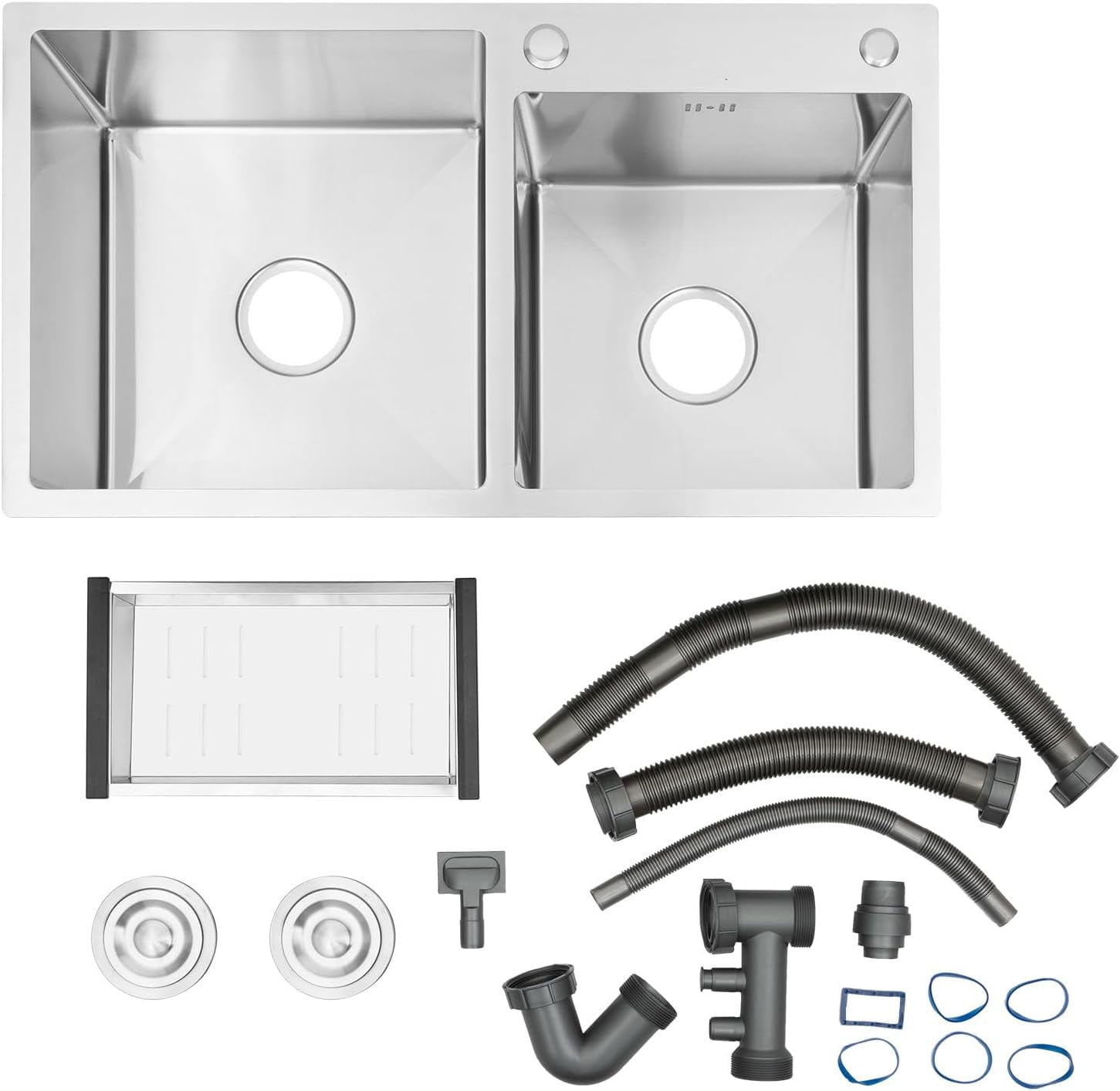 30"x17" Double Bowl Kitchen Sinks 304 Stainless Steel Kitchen Sink Drop in Sink Undermount 2 Bowl Utility Sink RV Bathroom Sinks With Drain For Kitchens Terraces Farms