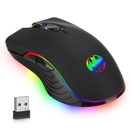 TSV M06 Wireless Gaming Mouse, Rechargeable Computer Mouse Mice with Rainbow Backlit Lights, 3 DPI Levels, 6 Silent Buttons, USB 2.4GHz Optical Mice for PC Gamer Laptop Desktop Chromebook Mac