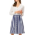 thumbnail image 6 of Allegra K Women's Stripes Button Front Elastic Back A Line Midi Skirt, 6 of 7
