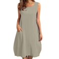 thumbnail image 2 of Summer Casual Dresses for Womens 2026 Fashion Plus Size Loose V-Neck Solid Color Short Sleeve And Linen Dress, 2 of 7