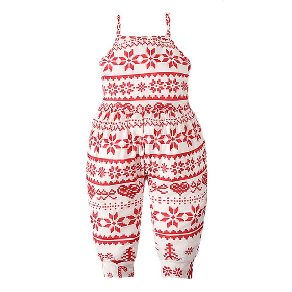 Sedceaty Kids Girl Sleeveless Jumpsuit Casual Christmas Cartoon Printed Spaghetti Straps Rompers for Toddler