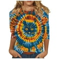 thumbnail image 2 of Fznquz Crewneck Tees for Women 3/4 Sleeve Tie Dye Tees Casual Funny Graphic Spring Animal Print Women's Blouses, 2 of 5