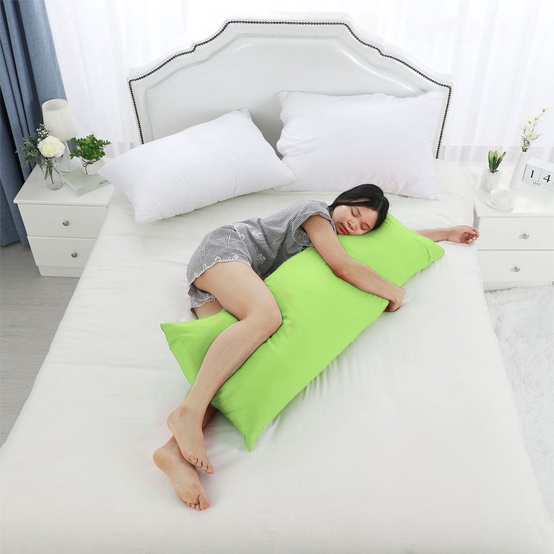 Unique Bargains 300TC Solid Egyptian Cotton Pillowcases Green Body 20" x 48"