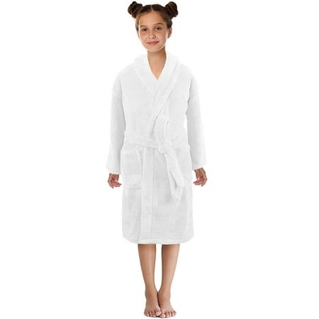 

Toddler Boys Girls Solid Flannel Bathrobes Towel Night-Gown Pajamas Sleepwear CHMORA