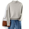 thumbnail image 3 of Zedker Elegant Soft Stretch Knit Pullover Sweaters for Women, Cozy Long Sleeve Blouses with Mock Turtleneck, Slim Casual Basic Tops for Fall,Gray,XXXL, 3 of 5