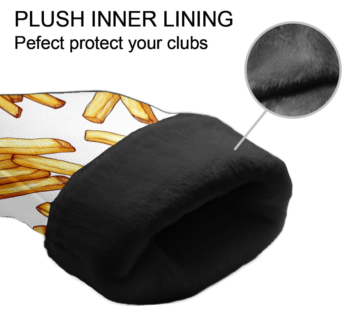 Golf Club Covers PU Leather Waterproof Head Covers for Fairway Woods Hybrids French Fries Pattern Unisex Fits Most Brands