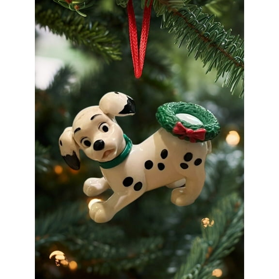 ORNAMENT 101 Dalmatians Green Holiday Wreath On Tail Disney Figurine Charm Gift