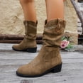 thumbnail image 3 of Mepaouo Women's Western Mid Calf Boots Round Toe Slouchy Flat Riding Booties Suede Winter Fall Dress Shoes, 3 of 8
