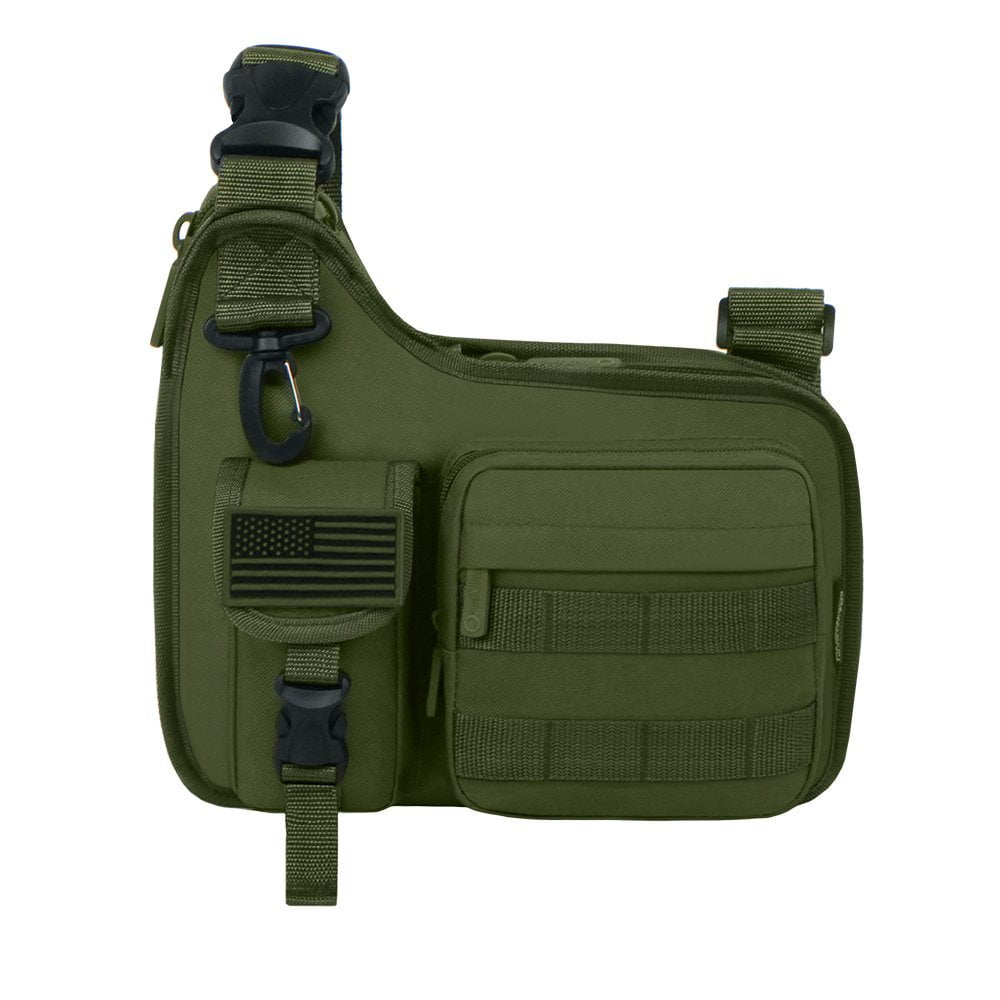 Tactical Utility Sling Shoulder Bag with Gun Holster - Olive - 0