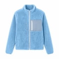 thumbnail image 5 of Smsaxvxz Women's Lamb Wool Warm Jacket Fashion Solid Long Sleeve Full Zip Coats Fall Winter Tops with Pockets Light Blue M, 5 of 8