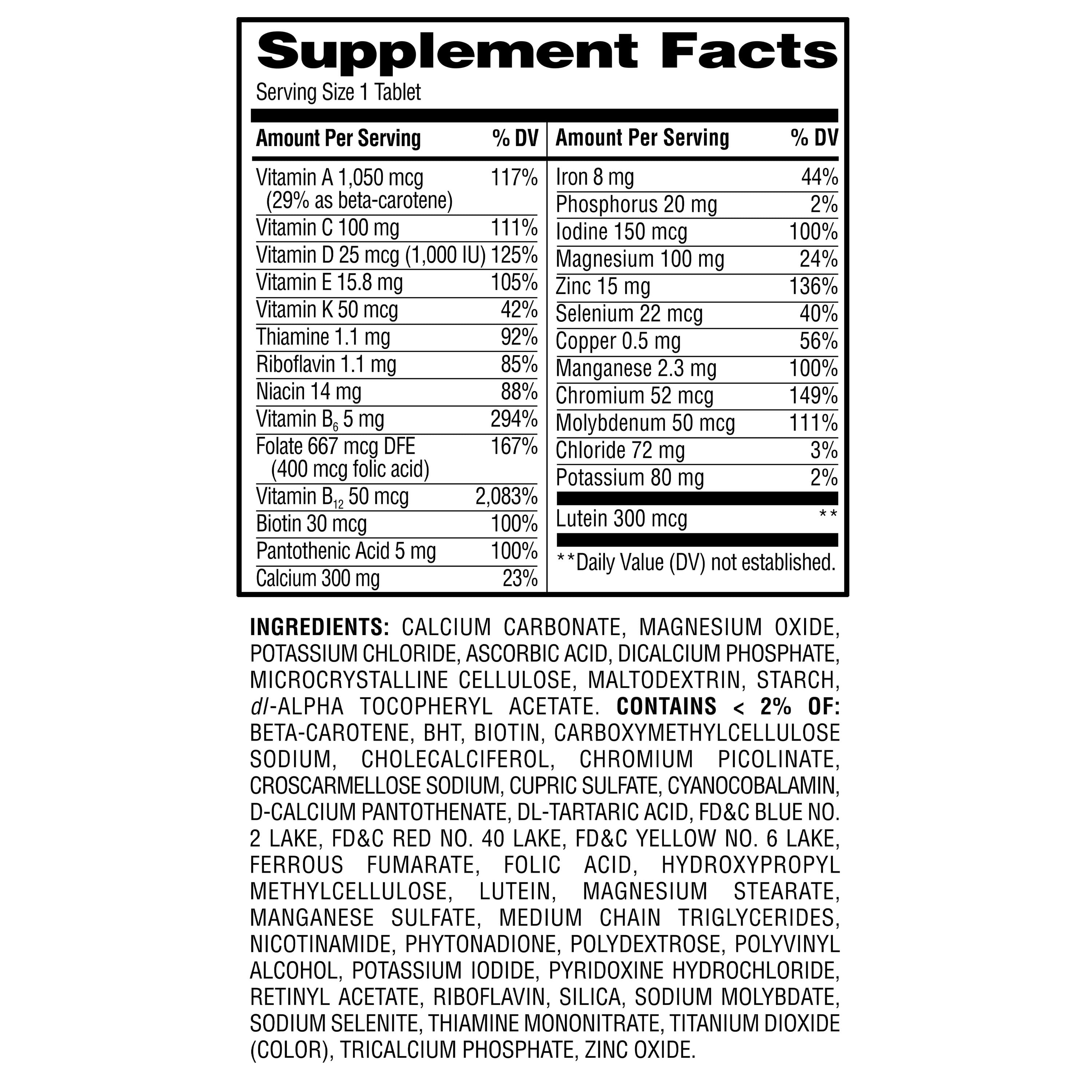 Equate Complete Multivitamin/Multimineral Supplement Tablets, Women 50+, 200 Count, Compare to Centrum® Silver® Women 50+
