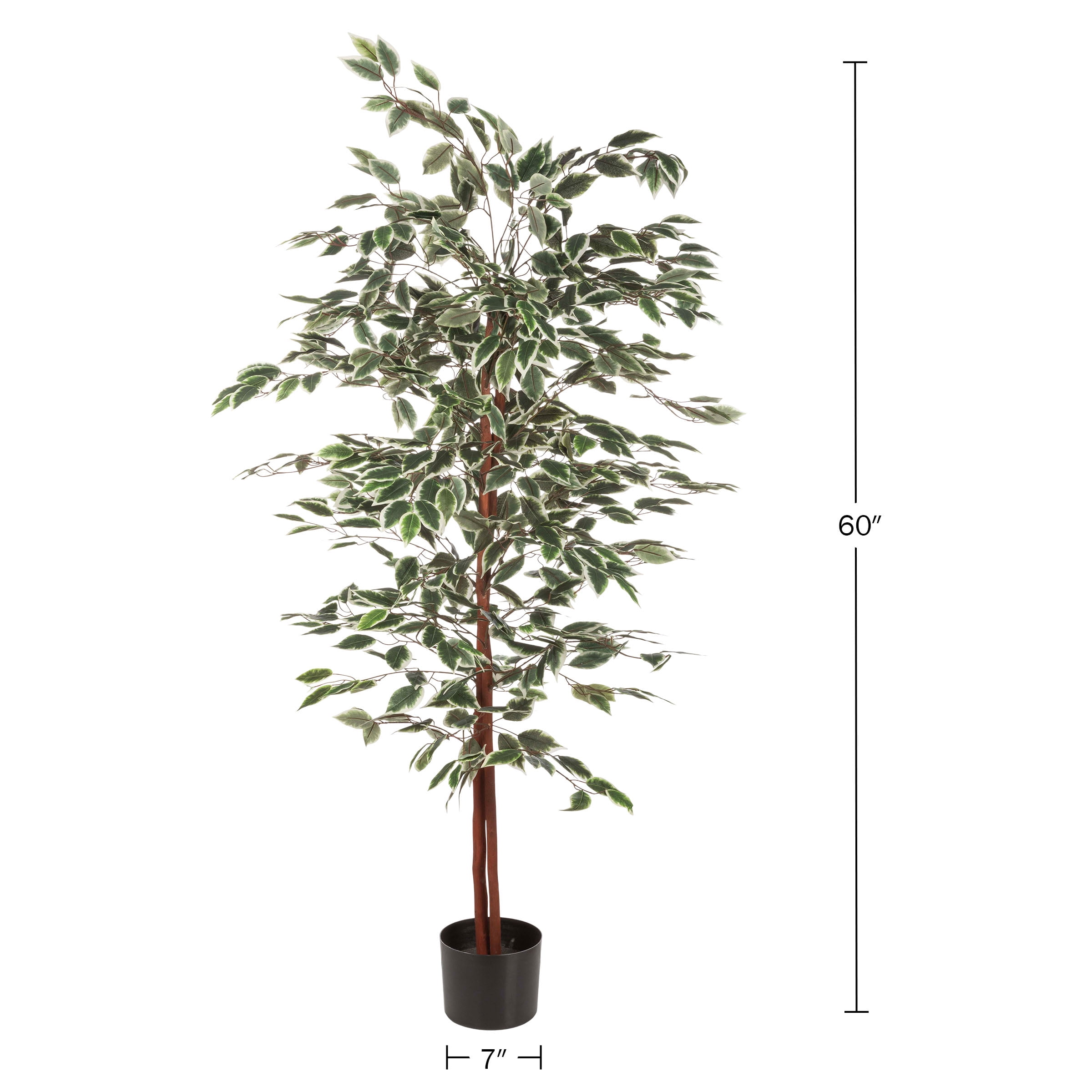 Pure Garden Ficus Artificial Tree - Realistic Faux Plant with Variegated Leaves and Natural Trunk - 5-Foot-Tall Topiary Decor for Indoor or Outdoor Use