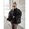 thumbnail image 6 of Womens Textured Faux Leather Jackets Oversized Button Down Clothes Casual Fall Trendy Coat Outerwear Black S, 6 of 8