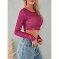 thumbnail image 2 of nvzhuang Women’s Full Sequin Cropped Tops Long Sleeve  Show Navel Glitter Sparkle Party Blouses, 2 of 8