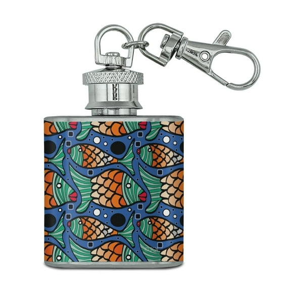 Fishy Lips Pattern Stainless Steel 1oz Mini Flask Key Chain