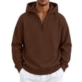 thumbnail image 2 of Resicozy Men's Quarter Zip Hoodies Zip Up Hoodie Long Sleeve Drop Shoulder Sweatshirt Casual Pullover Coffee 3XL, 2 of 6