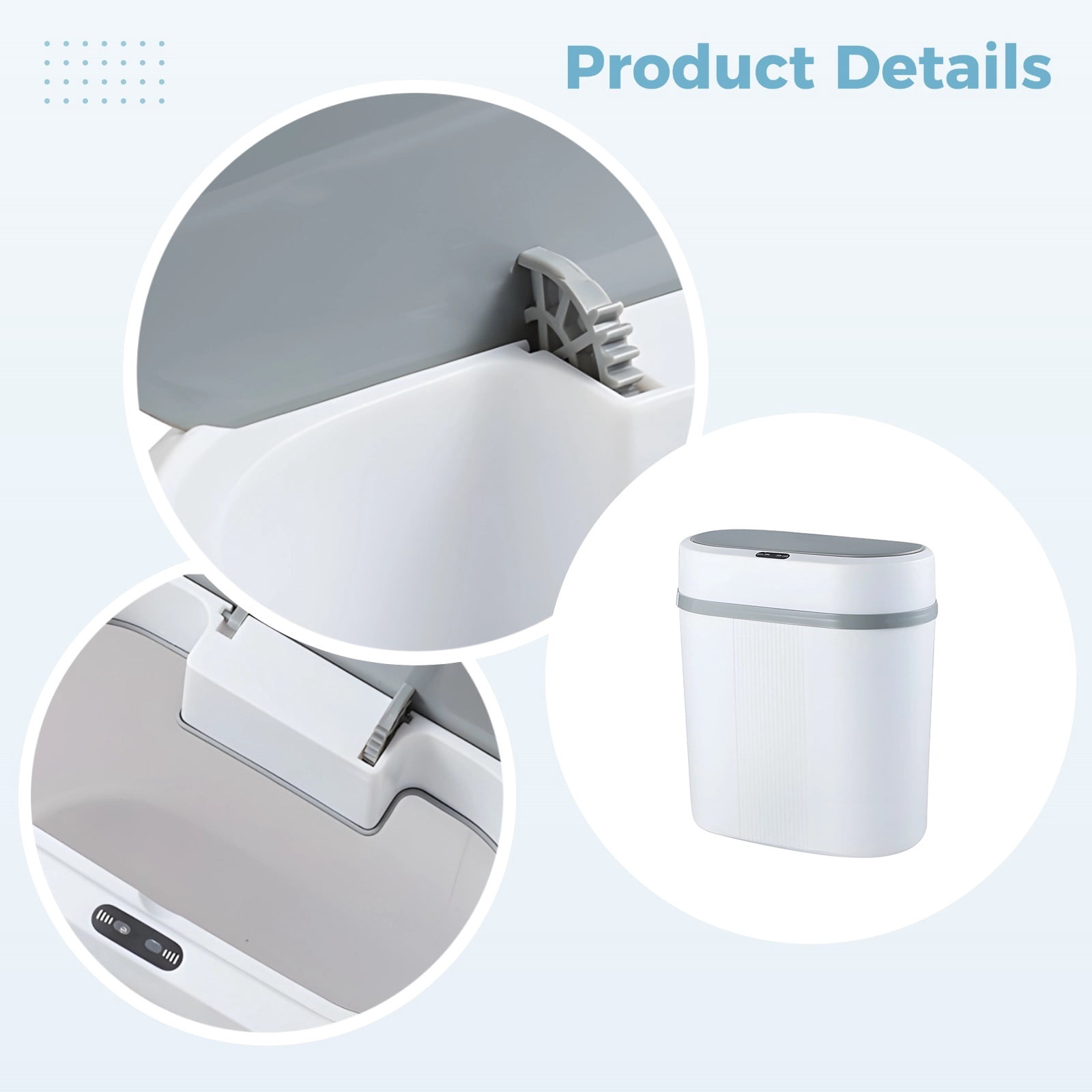Touchless Slim Trash Can, Automatic Trash Can with Flip-up Lid, Motion Sensor Garbage Can for Tight Space Living Room Bedroom Bathroom Kitchen, White & Grey