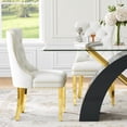 thumbnail image 6 of 5-Piece Glass Dining Table Set, 63" Rectangular Tempered Glass Top, X-Shaped Base, Velvet Cushioned Stainless Steel Frame Dining Chairs, for Living Room, Kitchen, 6 of 6