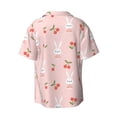 thumbnail image 5 of Uemuo Rabbit And Cherry Pattern Cotton Linen Short Sleeve Shirts,Casual Lightweight Button Down Shirts,Vacation Beach Summer Tops-Medium, 5 of 7