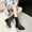 Black, variant on Bnwani Women Boots Ankle Retro Fall Fashion Toe Zipper Flat Mid-Calf Fleece Elastic Retro Boot Black Size 4.5