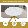 thumbnail image 2 of PAPROOS Extendable Dining Table for 4-6, 60'' Expandable Round Dining Room Table with Metal Legs, Faux Marble Kitchen Table for Small Places, Breakfast Nook, White+Yellow(only table), 2 of 9
