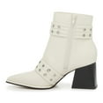 thumbnail image 3 of FSJ Women Stylish Pointed Toe Side Zipper Ankle Boots Chunky Mid Heel Double Metal Buckle Strap Studded Short Booties Date Shoes Size 10.5 White, 3 of 5
