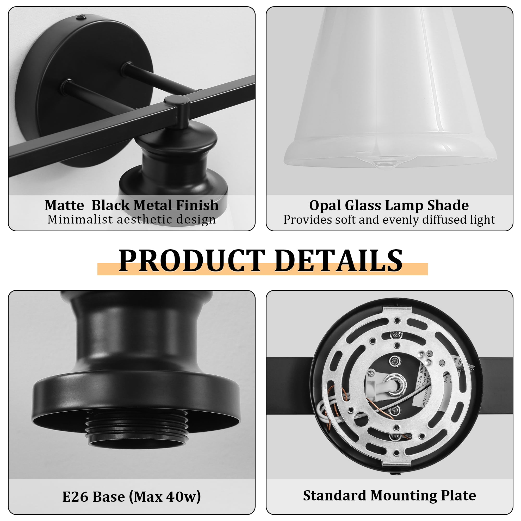 Bathroom Vanity Light Fixtures 3 Lights Modern Bathroom Lighting Fixtures Over Mirror with Frosted Milky Glass Shade Black Wall Sconce for Bath Bedroom