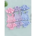 thumbnail image 3 of BemeyourBBs Toddler Baby Girl Striped Swimsuit Infant Bathing Suit 3 Pieces Swimsuits Bow Tank Top with Ruffle Shorts Set Sun Hat Rash Guard Swimwear Summer Beach Wear, 3 of 9