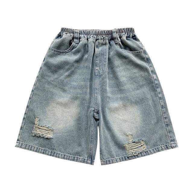 MIASHUI Boys Denim Shorts Trendy Kids Ripped Elastic Band Jean Short Pants,Blue,4-5 Years