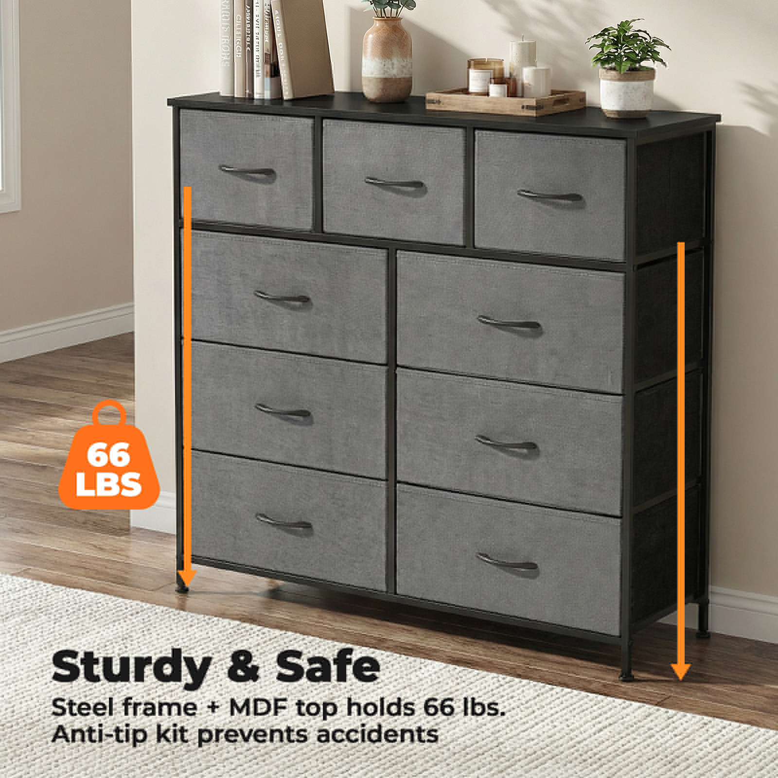 Alvantor Tall Dresser Fabric Storage Tower ,Wooden Top for Kid Room, Closet, Entryway, Nursery