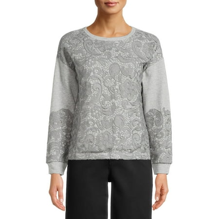 Resource Club Long Sleeve Lace Sweatshirt, Womens