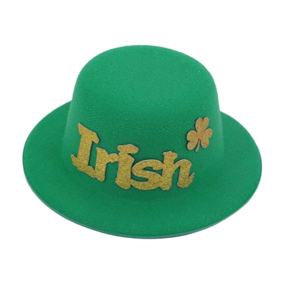 DJN St. Patrick's Day Party Top Hat Green Shamrock Print & Text Unisex Flocked Costume Hat A One Size