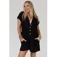 thumbnail image 5 of Women's Black V Neck Loose Cuffed Short Sleeve Romper, 5 of 8