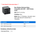 thumbnail image 2 of Rear Window Defroster Relay - Compatible with 2001 - 2005 Pontiac Aztek 2002 2003 2004, 2 of 2