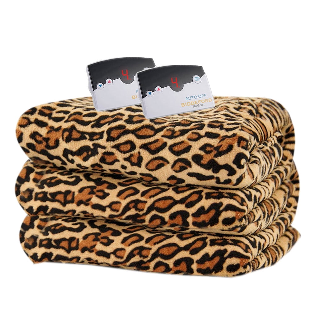 Biddeford 2033-905191-910 MicroPlush Electric Heated Blanket Queen Leopard