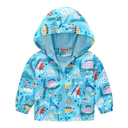 

EHTMSAK Children Boy Girls Hooded Pockets Coat Toddler Baby Long Sleeve Fall Winter Zip Up Outerwear Cartoon Print Jacket Blue 1Y-6Y 130