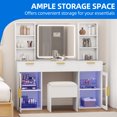 thumbnail image 4 of Dextrus 56" Makeup Vanity Desk with LED Mirror, RGB Glass Cabinets, Power Outlet, Shelves, Stool, White, 4 of 10