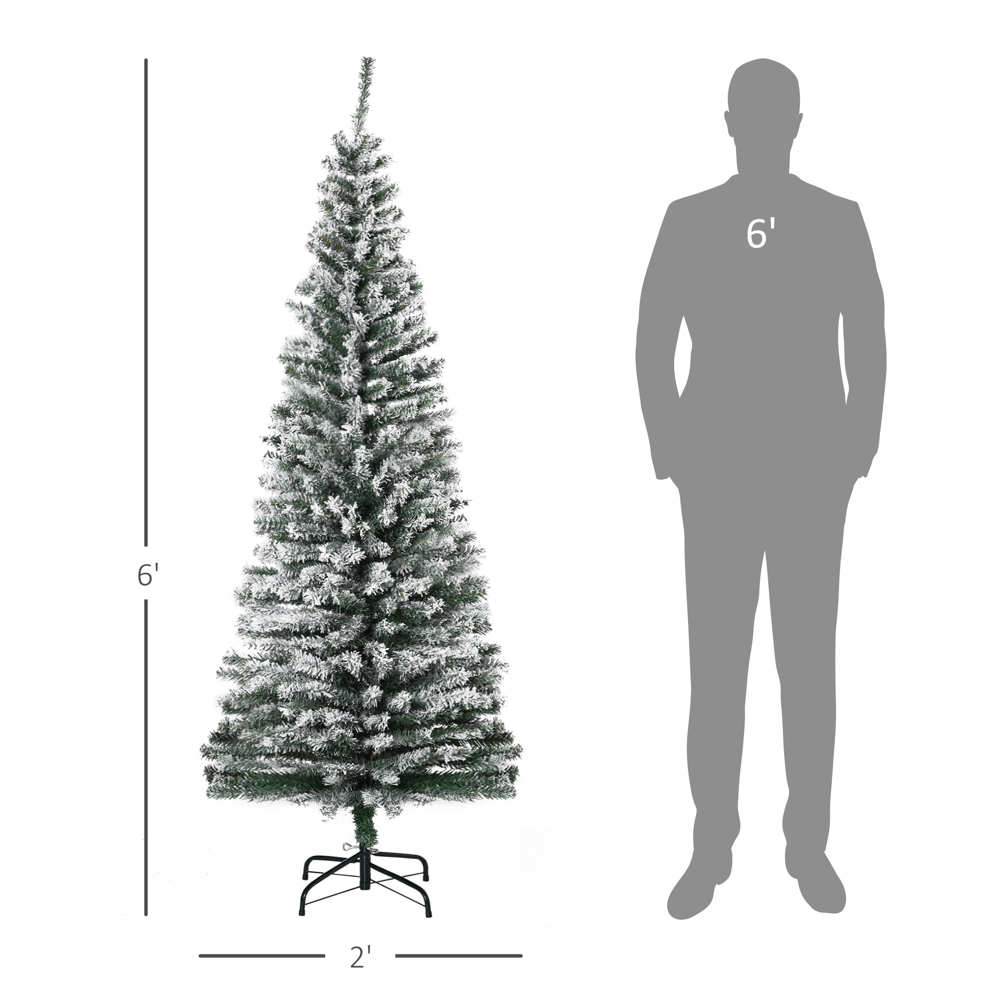 6' Tall Unlit Snow-Flocked Slim Artificial Christmas Tree with Realistic Branches and 492 Tips