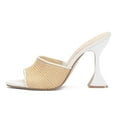 thumbnail image 4 of FSJ Women Open Toe Woven Wide Strap Slide Sandals Slip on High Spool Heel Mules Backless Shopping Daily Dressy Shoes Size 9 White, 4 of 4