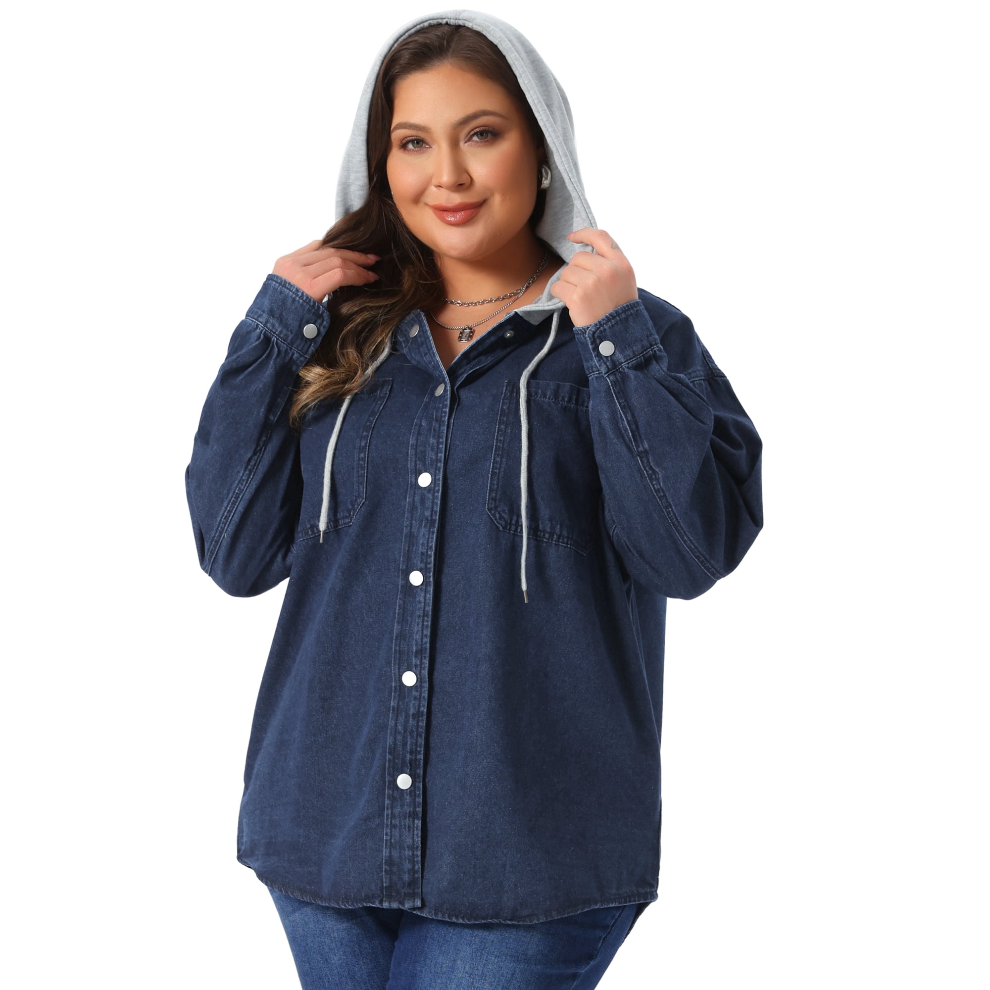 DARING DIVA Women's Plus Denim Long Sleeve Button Down Western Outfit 3X Dark Blue