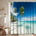thumbnail image 2 of LALILO Waterproof French White Shower Curtain, Tropical Beach Scenery, Palm Trees, 72x72 in, 12 Hooks, 2 of 6
