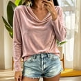 thumbnail image 3 of Womens Velvet Cowl Neck Tops Long Sleeve Elegant Casual Loose Fit Fall Winter Pullover Blouse Pink 2XL, 3 of 7