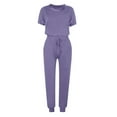 thumbnail image 4 of Scyoekwg Two Piece Outfits for Women Short Sleeve Round Neck Drawstring Tops Jogger Pants Casual Trendy Tracksuit Loose Sweatsuits Sets Solid Color Outfits (Purple,XXL), 4 of 5